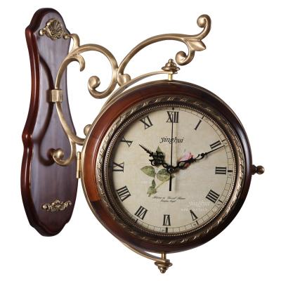 China Huifeng Antique Retro Home Decoration Style Double Sided Wall Clock With Flower Decoration for sale