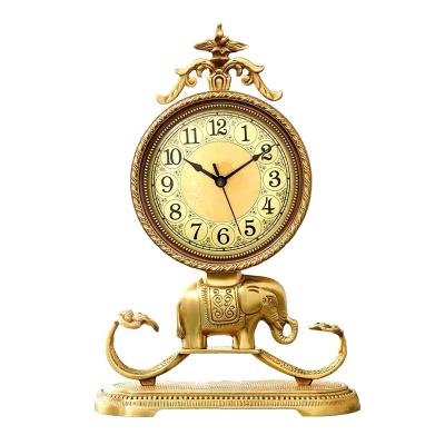 China New Chinese Style Antique Brass European Study Clock Living Room Style Desk Decoration Home Clock Office Style Decoration Clocks for sale