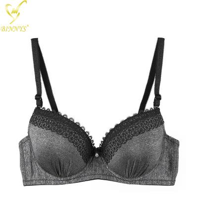 China BINNYS Beautiful Breathable Solid With Lace B Cup Ladies Bra for sale