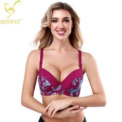 China BINNYS Guangzhou Back Closure Plus Size Cup Women's Large Size Bras Thin Breathable Print Breathable Wholesale Hot Sale for sale