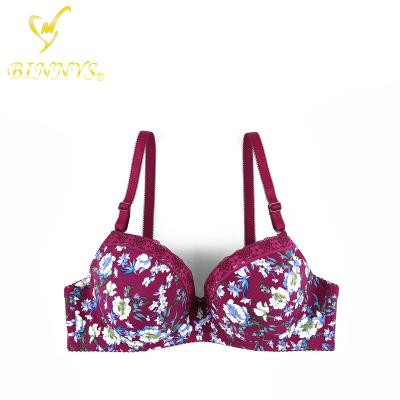 China BINNYS Breathable Beautiful Flower Printed B Cup Ladies Bra for sale