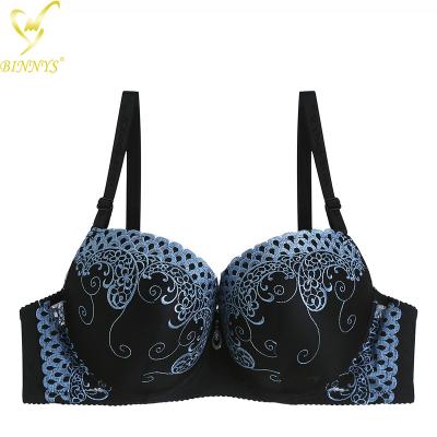 China BINNYS Breathable 36D Embroidered Hot Selling Nylon Straps Back Closure 3/4 Cup Breathable Underwear Women Bra for sale