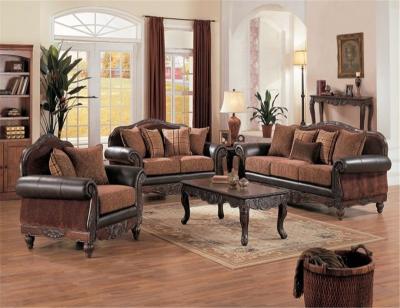 China Sectional Sofa American Style Antique Carved Wood Living Room Furniture Classic Leather Sofa Sets YC1010 for sale