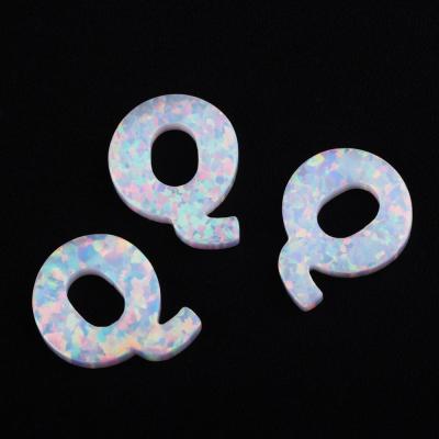 China Hot Sale Color Play Or Fire Letter Q Shape White Opal Created For Silver Jewelry for sale