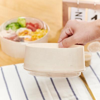 China Recycled Wood Cake Box Round Cheese Bowl Disposable Wooden Container Box Materials Bento Box Biodegradable Takeaway Food for sale