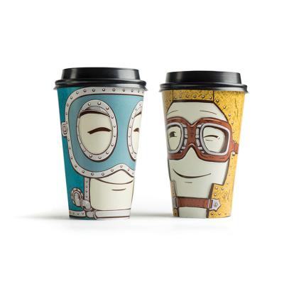 China Recycled Materials Customized Wholesale Disposable Paper Coffee And Beverage Cups With Lid for sale