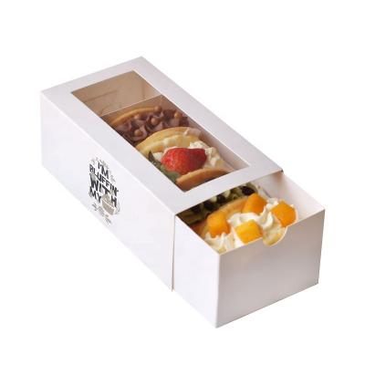 China Eco-friendly Recyclable Paper Tray Square Cake Box Cheese Cookie Cake Box Plastic Transparent Box for sale