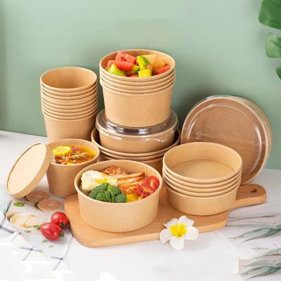 China PLA Disposable 100% Biodegradable Custom Printing Kraft Large Salad Bowl Making Take Out Food Paper Bowl With Lid for sale