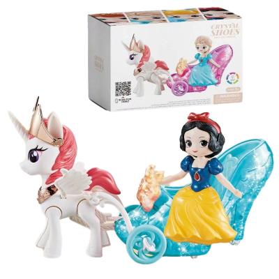 China Universal Princess Carriage Children Girl Toy Gift Frozen Universal Toys Crystal Shoes Music Light Unicorn Unicorn Toys for sale