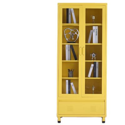 China (Height) adjustable double door glass iron bookcase with drawer five-layer partition with rack for sale