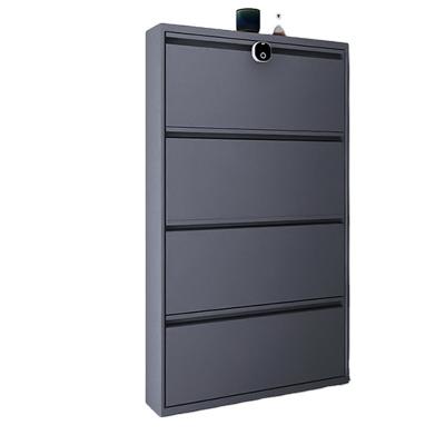 China Space Saving White Steel Home Sundry 4 Doors Storage Shoe Cabinet With Mechanical Lock for sale