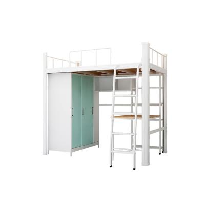 China 2021 Modern Storage Kids Space Saving Dorm Loft Bunk Bed With Desk And Shelf for sale