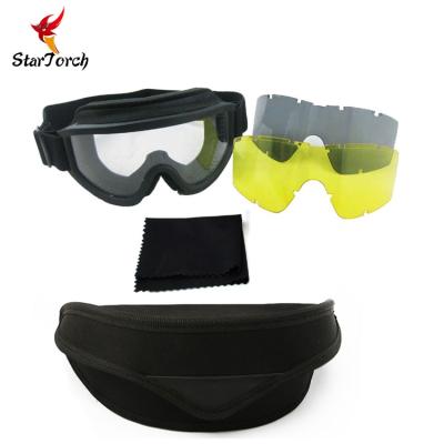 China Sportglasses Paintball Goggles with Three-color Lens Glass Safety Goggles Military Lenses with Carrying Case for sale