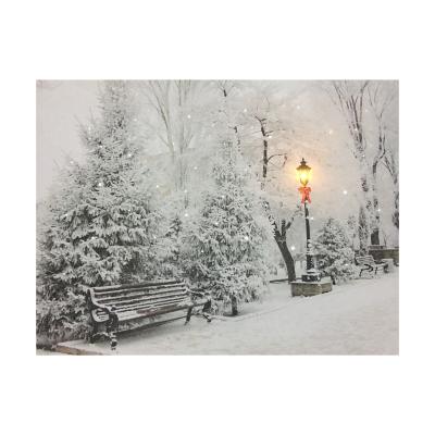 China Hot Selling Christmas Party Decoation Winter Landscape Illuminated LED Lighted Canvas Painting Wall Art for sale