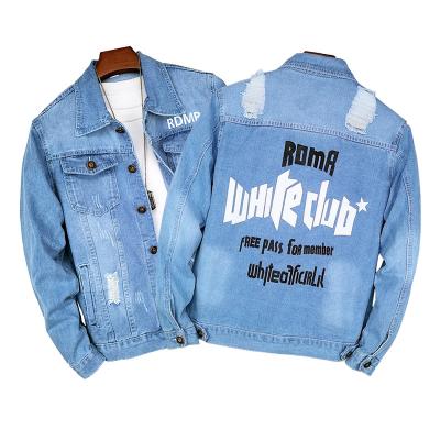 China OEM Private Label Mens Custom Sustainable Stock Dropshipping Distressed Mens Denim Jacket for sale