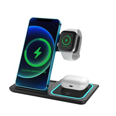 China 2022 Best Selling X455 15w Qi-enabled Cell Phones 3 in 1 Fast Wireless Charger Charging Station Qi Wireless Stand For Iphone For Samsung for sale