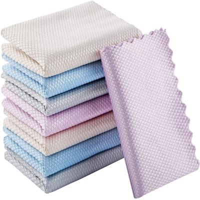 China Viable Microfiber Wiping Rags Fish Scale Cleaning Cloth For Stainless Steel Appliances Wine Stained Glass Polishing Towels for sale