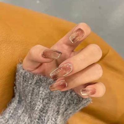 China Design Autumn and winter wearing smudged amber manicure finished fake nails detachable nail stickers for sale