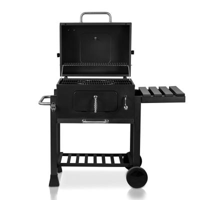 China Adjustable Height Black Outdoor Square Large Charcoal Trolley BBQ Grill with Side Table/ 5-10 People Meat Smoker  Big Barbecue Grill for sale