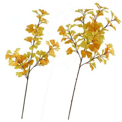 China Wedding High quality artificial ginkgo leaf autumn yellow color real touch indoor outdoor garden home  decor Artificial Plant  leaves for sale