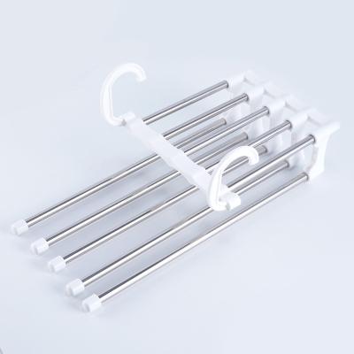 China Recycled Clothes Hanger 5 In 1 Retractable Magic Hanger Trouser Rack Hangers Stainless Steel Folding Pant Tie Shelves Bedroom Closet Organizer Wardrobe for sale