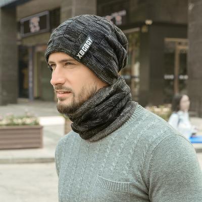 China JOINT High Quality Leather Patch Mens Wool Winter Hats Leather Skullcap With Scarf for sale