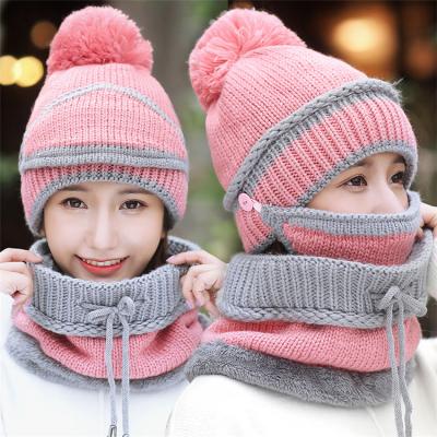 China COMMON Wholesale Winter Warm To Knit Custom Embroidery Pom Pom Beanie With Scarf Set for sale