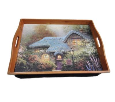 China Wooden PC Office Dinner Tray With Cushion Bag Cushioned Dinner Tray With Handles for sale