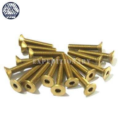 China Gr2 Flat Yellow Titanium Anode Hex Socket Cap Countersunk Head Screws M3*16mm for sale