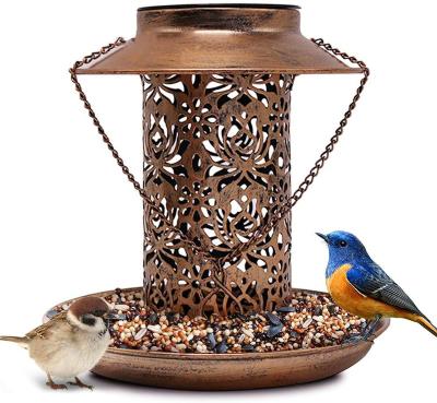 China New Item Eclectic Garden Decoration Solar Lights Metal Made Outdoor Waterproof Food Hanging Bird Feeder for sale