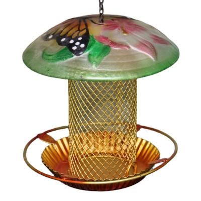 China Wholesale Customizable Outdoor Pet Stocked Wheels Hanging Metal Hummingbird With Glass Bird Feeder for sale