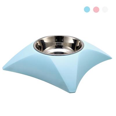 China Viable Cat Stainless Steel Food Water Container Dog Bowl Pet Feeding Pot With S.S Bowl With Plastic Base For Pet Supplies for sale