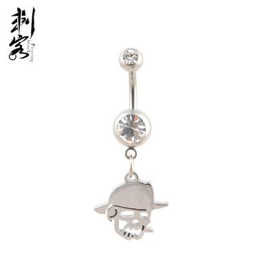 China Crystal Belly Button Rings Skull Design Punk Surgical Steel Navel Rings Body Piercing Jewelry for sale