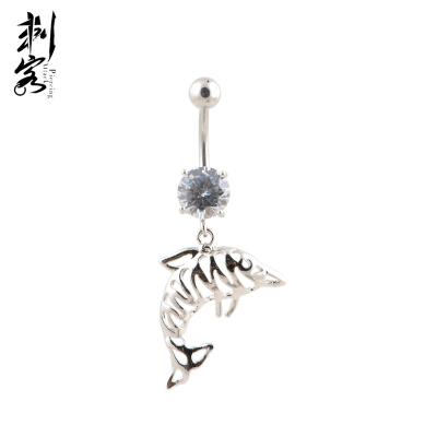 China Punk Brass For Belly Button Rings Whale Design Belly Button Rings Claw Setting Zircon Body Piercing Jewelry for sale