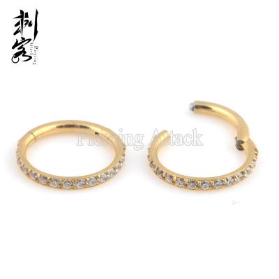 China Punk Multi Stone 316L Surgical Steel Gold Anodized Segment Hinged Clicker Septum Piercing for sale