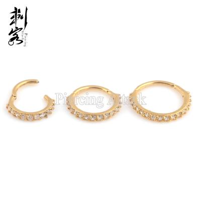 China 316L Punk Full SS Surgical Steel Design Gold Clicker Fork Set Stones Septum Piercing for sale