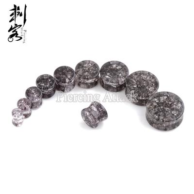 China 6mm-14mm Vintage Smoky Shattered Organic Stone Quartz Stone Ear Plugs Size One Pair for sale