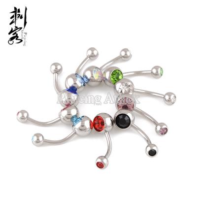 China Vintage 14G Body Jewelry Double Gem Belly Button Rings 1.6*11*5/8 mm for sale