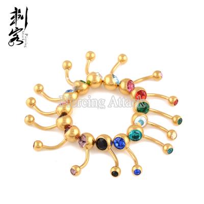 China CLASSIC 14G Gold Anodized Double Gem Belly Button Rings Body Jewelry for sale