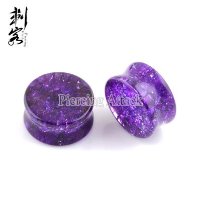 China Quartz Purple Shattered Organic Stone Quartz Ear Plugs for sale