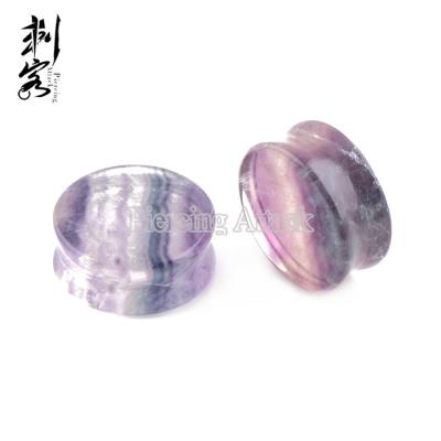 China Jade Rainbow Fluorite Double Flare Plugs Natural Stone Ear Plugs for sale