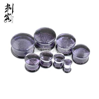 China Blue Glass Ear Plugs With Double Flared O Rings Flesh Tunnel for sale