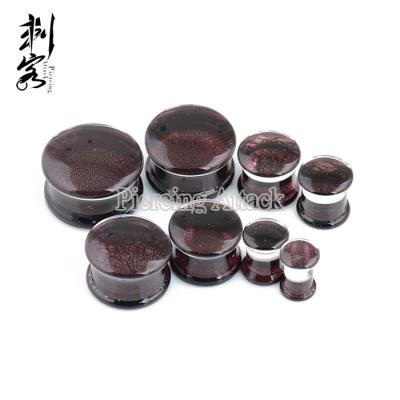 China Purple Glass Glass Ear Plugs With Double Flared O Rings Cheap Ear Gauge Plugs for sale