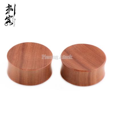 China Wood Body Jewelry Double Piercing Flared Saba Wood Ear Stretcher Natural for sale
