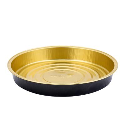 China Eco - Friendly Round 580ML / 19.3oz Disposable Aluminum Pizza Dish Take Out Containers Foil Tray With Lids for sale