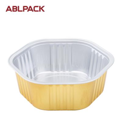 China For Food 330ml Baking Use Kitchen Polygon Microwavable Hot Pot Takeout Trays Fit Aluminum Disposable Bowl Container With Lid for sale