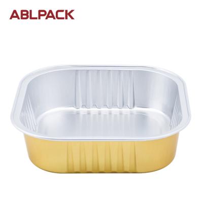 China 220ML Square Disposable Aluminum Foil Microwavable Container With Lid Sealable Cake Baking Food Grade for sale