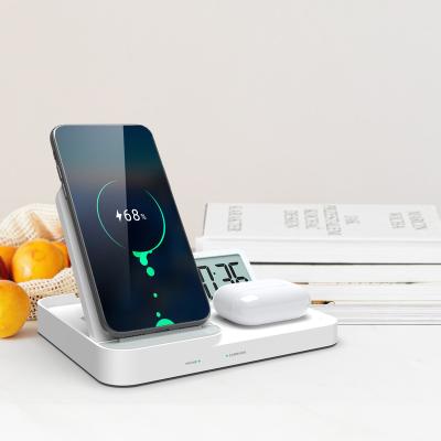 China Three in One 2021 New Arrival 15W Wireless Charging Clock 3 in 1 Fast Wireless Charger Charging Station 3 in 1 Qi Wireless Charger Stand for iPhone for Samsung for sale