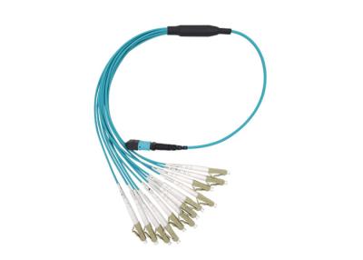 China Break Out MTP MPO Patch Cord female to 6 DX LC 12 fiber LSZH type B blue for sale