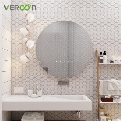 China Vercon IP65 Mirror Light Round Led Bathroom Mirror Demister Smart Time And Espejo Inteligente For Home Hotel for sale